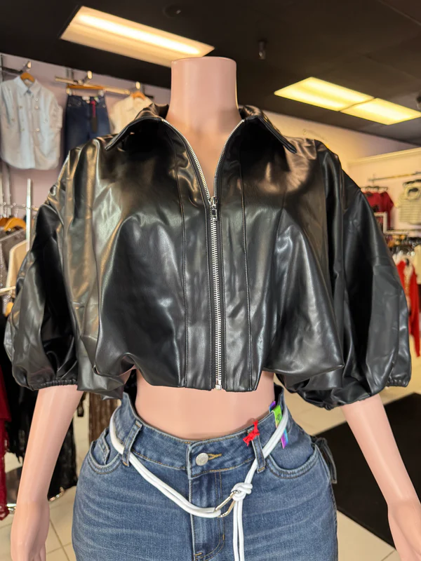 FAUX LEATHER BUBBLE JACKET